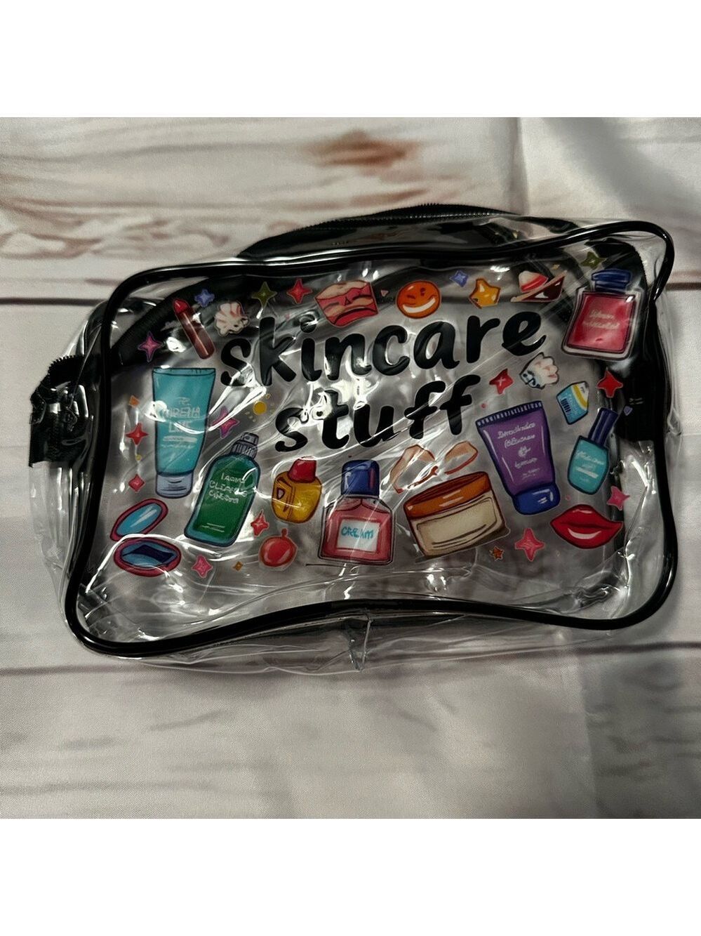 Clear Skincare Stuff Bag with Colorful Graphics